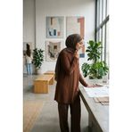 sefamerve Bürümcük Kumaş Uzun Tunik 0508-06 Kahverengi