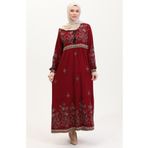 sefamerve Büyük Beden Çiçek Desenli Viskon Elbise 4084-09 Bordo
