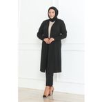 sefamerve Büyük Beden Dökümlü Uzun Mevsimlik Hırka 8740a-01 Siyah