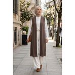 sefamerve Büyük Beden Düz Renk Sade Ince Anne Yelek 8770-05 Kahverengi