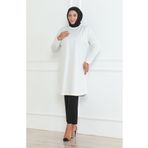 sefamerve Büyük Beden Mevsimlik Rahat Kesim Basic Tunik 8738-03 Beyaz