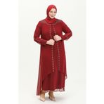 sefamerve Büyük Beden Taş Baskılı Abiye Elbise 5066A-05 Bordo