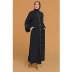 sefamerve Büyük Beden Taş Şeritli Ferace 5053-01 Lacivert