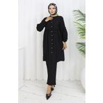 sefamerve Büzgülü Düğmeli Tunik Pantolon Ikili Takım 0115-03 Siyah