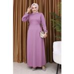 sefamerve Büzgülü Elbise 5110-02 Gül Kurusu