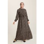 sefamerve Çiçek Desenli Elbise 4066-01 Siyah