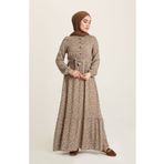 sefamerve Çiçek Desenli Elbise 4066-02 Vizon