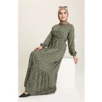 sefamerve Çiçek Desenli Elbise 4066-06 Nefti Yeşil