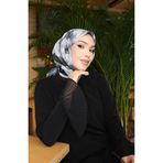 sefamerve Çiçek Desenli Pamuklu Koza Eşarp 70333-08 Siyah Füme