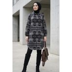 sefamerve Desenli Düğmeli Oduncu Kışlık Tunik 2503-05 Gri Açık Kahve