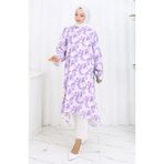 sefamerve Desenli Krep Tunik 1014-02 Lila