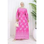 sefamerve Desenli Kuşaklı Elbise 2092-05 Pembe