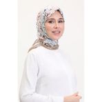 sefamerve Desenli Soft Eşarp 70243-04 Bej Kahverengi