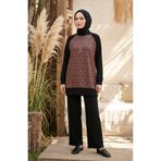 sefamerve Desenli Tunik Pantolon İkili Takım 2245-03 Bordo Siyah