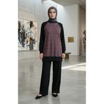 sefamerve Desenli Tunik Pantolon İkili Takım 2245-04 Mürdüm Antrasit