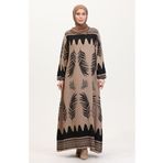 sefamerve Desenli Viskon Elbise 0005-04 Vizon