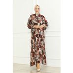 sefamerve Desenli Viskon Elbise 0466-04 Kiremit