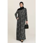 sefamerve Desenli Viskon Elbise 3364A-01 Siyah