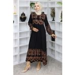 sefamerve Desenli Viskon Elbise 4076-02 Siyah