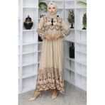 sefamerve Desenli Viskon Elbise 4076-06 Vizon