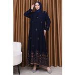 sefamerve Desenli Viskon Elbise 4083-04 Lacivert