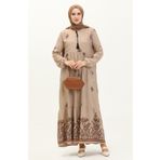 sefamerve Desenli Viskon Elbise 4083-08 Vizon