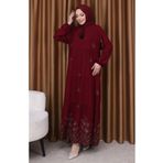 sefamerve Desenli Viskon Elbise 4083-11 Bordo