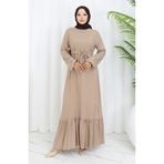 sefamerve Eteği Fırfırlı Kuşaklı Elbise 4103-04 Vizon