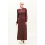 sefamerve Fermuarlı Elbise 2144-05 Mürdüm