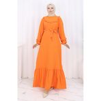 sefamerve Fırfırlı Kuşaklı Elbise 2159-04 Oranj