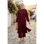 sefamerve Fitilli Düğmeli Tunik Pantolon ikili Takım 2250-04 Bordo