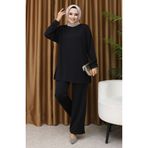 sefamerve Fitilli Tunik Pantolon İkili Takım 5570-03 Siyah