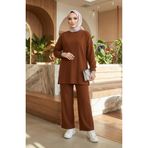 sefamerve Fitilli Tunik Pantolon İkili Takım 5570-08 Kahverengi