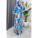 sefamerve Flora Desenli Viskon Elbise 7129-03 Saks