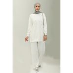 sefamerve İki İplik Taşlı Tunik Pantolon İkili Takım 20030-01 Ekru