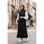 sefamerve Kareli Dokulu Jile Elbise 2514-06 Siyah