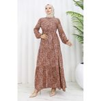 sefamerve Karışık Desenli Elbise 0352-02 Taba