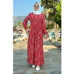 sefamerve Karışık Desenli Elbise 0352-03 Bordo