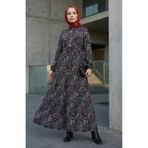 sefamerve Karışık Desenli Elbise 0352-05 Siyah