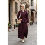 sefamerve Keten Kumaş Etek Ceket ikili Takım 0256-01 Mürdüm