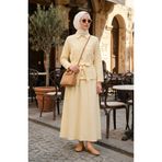 sefamerve Keten Kumaş Etek Ceket ikili Takım 0256-06 Sarı