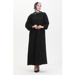 sefamerve Kolu Büzgülü Elbise 1053-01 Siyah