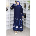 sefamerve Kolu lastikli Desenli Elbise 0084-01 Lacivert