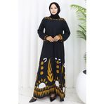 sefamerve Kolu lastikli Desenli Elbise 0084-02 Siyah