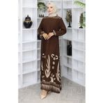 sefamerve Kolu lastikli Desenli Elbise 0084-03 Kahverengi