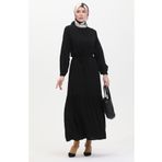 sefamerve Kuşaklı Elbise 0512-04 Siyah