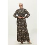 sefamerve Melike Desenli Viskon Elbise 0348-03 Sütlü kahve Siyah