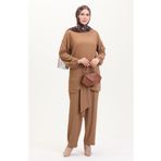sefamerve Önden Bağlamalı Tunik Pantolon İkili Takım 7680-03 Sütlü kahve