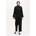 sefamerve Önden Bağlamalı Tunik Pantolon İkili Takım 7680-06 Siyah