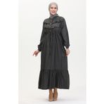 sefamerve Önü Fırfırlı Kot Elbise 0486-01 Füme
